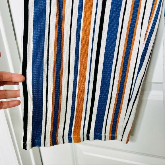 Love Tree Women's Cropped Palazzo Pants Blue/Brown Stripes Sz. Medium Wide Leg - Picture 5 of 8